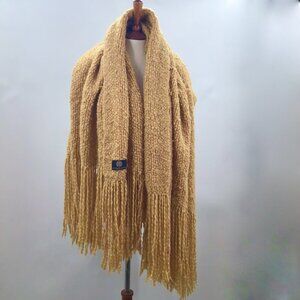 Kennebunk Weavers Soft Throw Gold Yellow Blanket Wool Blend Long Fringe